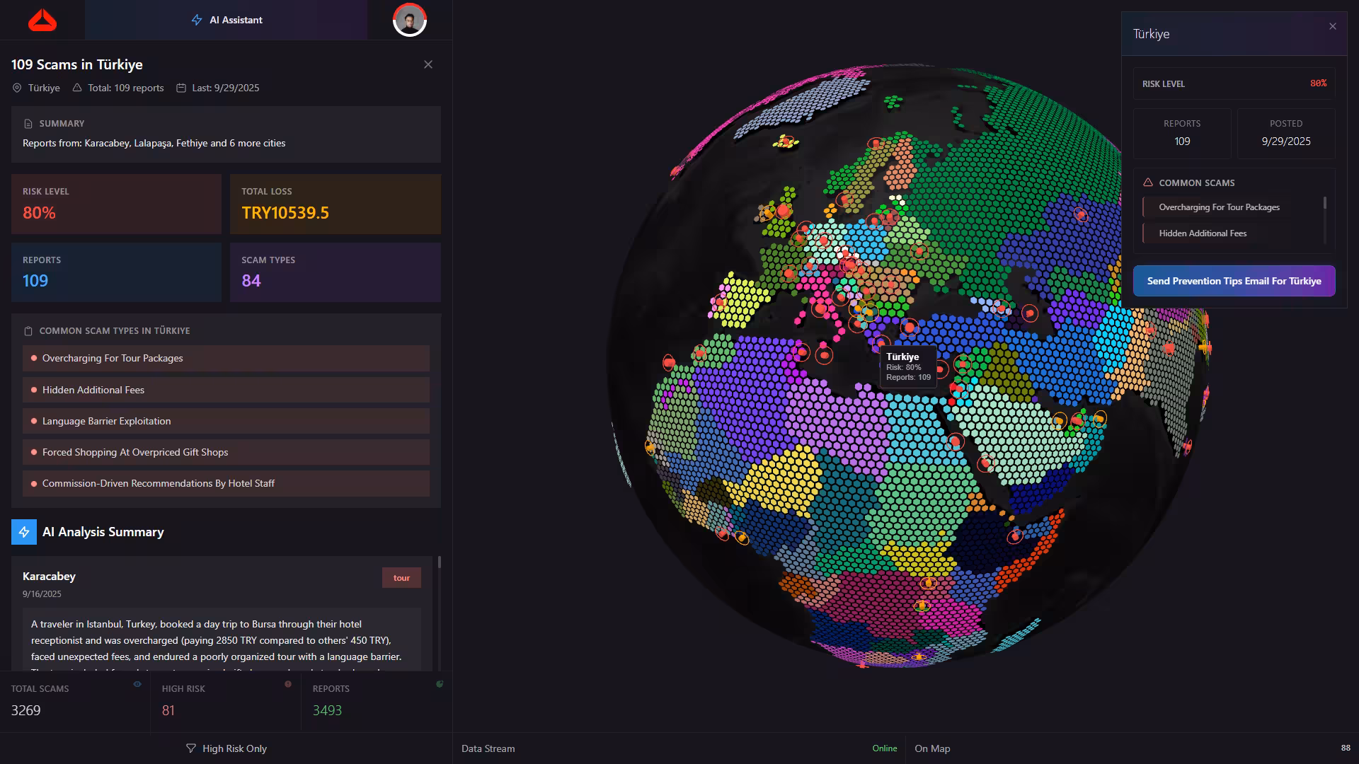 Travel Scam Alert Globe Visualization